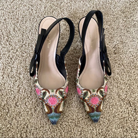 Embroidered, beaded Dior sling back heel